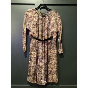 Purificacion Garcia designer Floral Long Sleeve sheath Belted artsy Dress 40